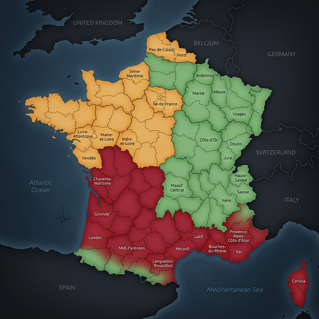 Carte des départements touchés par les termites en France